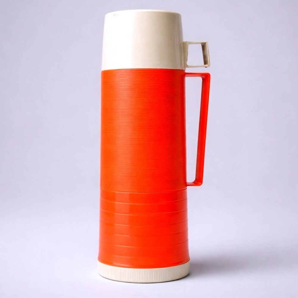 Thermos Vacuum Bottle Quart Orange Cream Vintage 722 24F Excellent Retro MCM USA